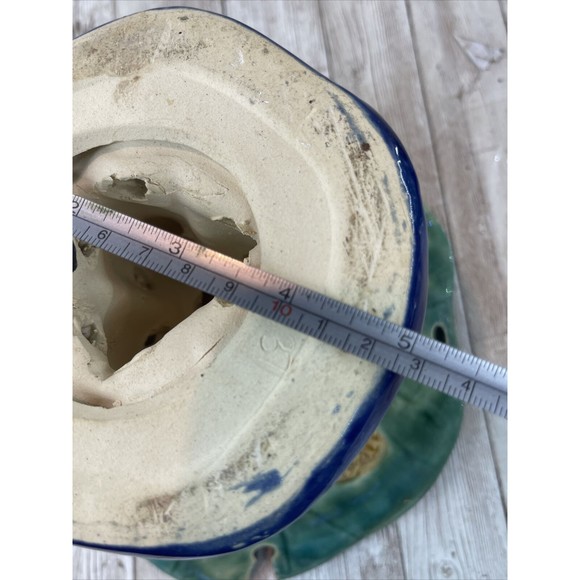 Majolica 3 Monkeys Holding Bowl Dish Centerpiece Large Great Condition - Picture 16 of 16